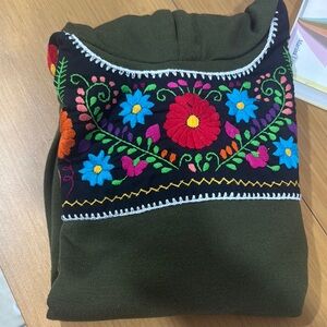 Embroidered Floral Green Sweater